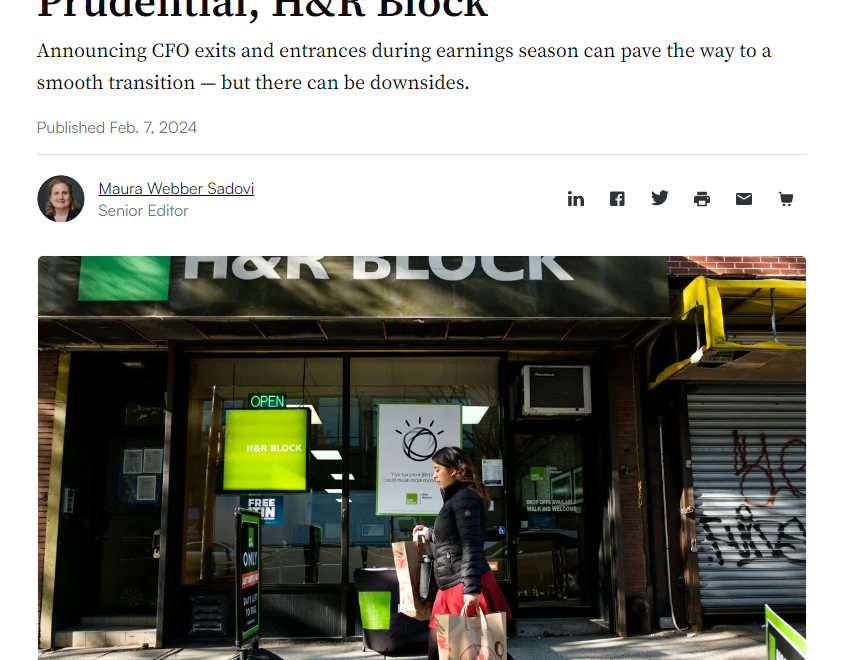 CFO Dive Asks Cowen Partners About CFO Moves at H&R Block - CFO Recruitment