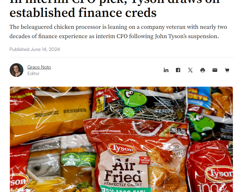 In Interim CFO Pick, Tyson Draws on Established Finance Creds | CFO Search Firm